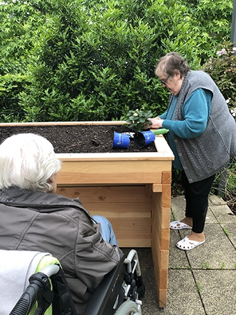 Senioren im Mannheimer avendi-Pflegeheim CentroVerde bepflanzt Hochbeet