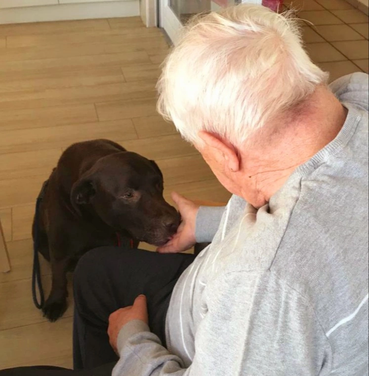 Pflegeheimbewohner freuen sich über den Besuch von Therapiehund Charlie