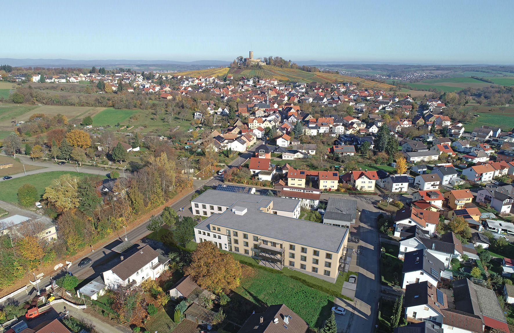 Blick über Sinsheim-Weiler und Lage der Pflegeeinrichtung Pflege AM STEINSBERG